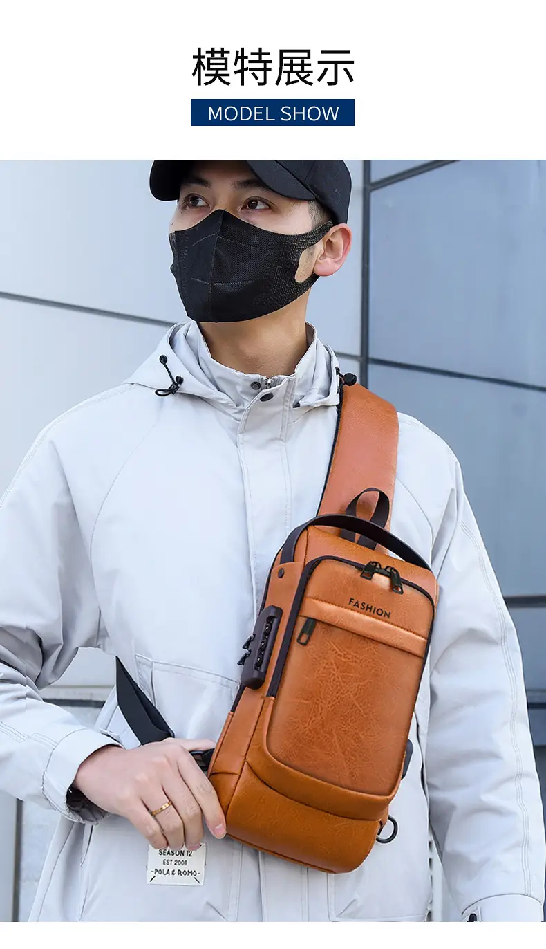 Men's Password Lock Chest Bag with USB Charging — feature 17