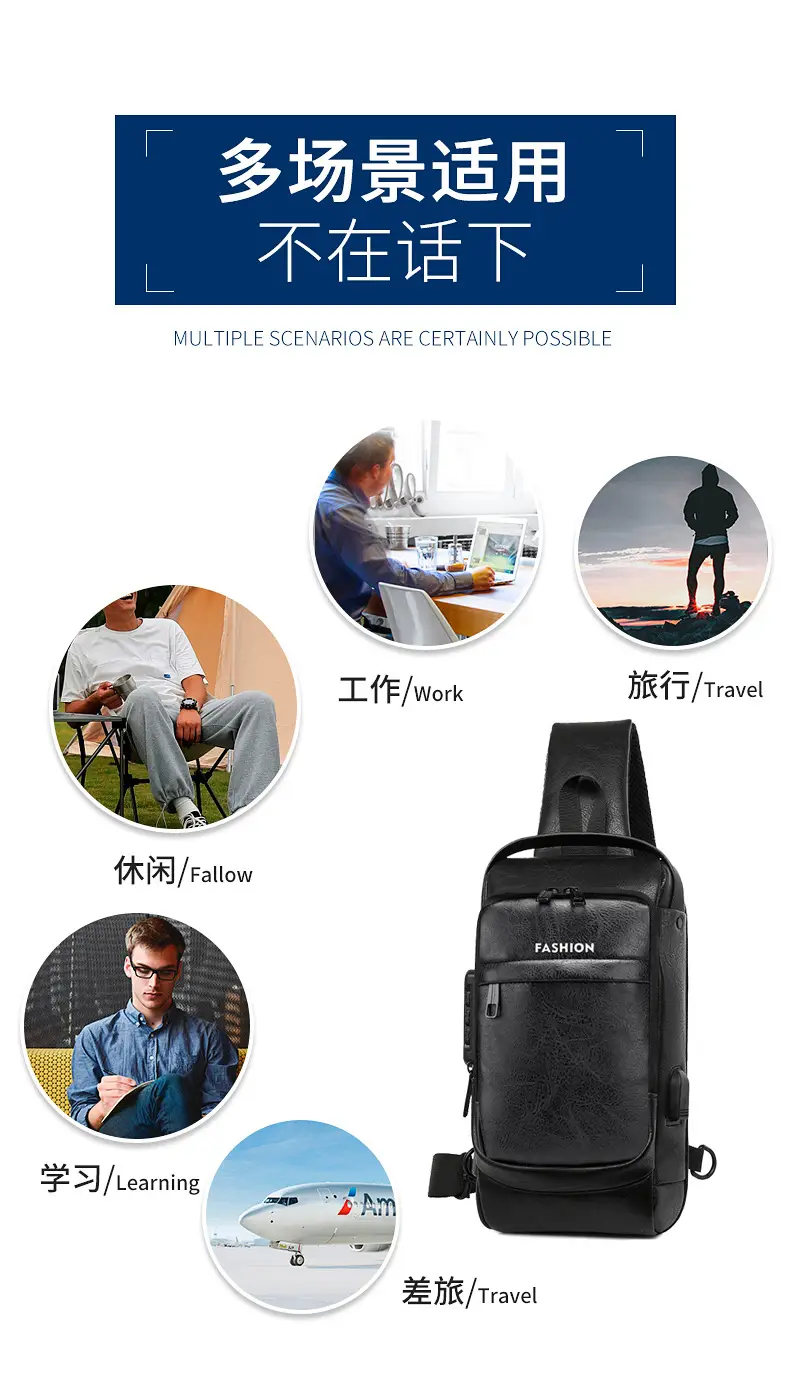 Men's Password Lock Chest Bag with USB Charging — feature 2