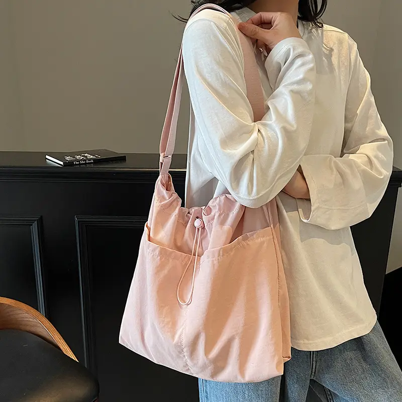 Pink Drawstring Shoulder Bag for Women - Image 8