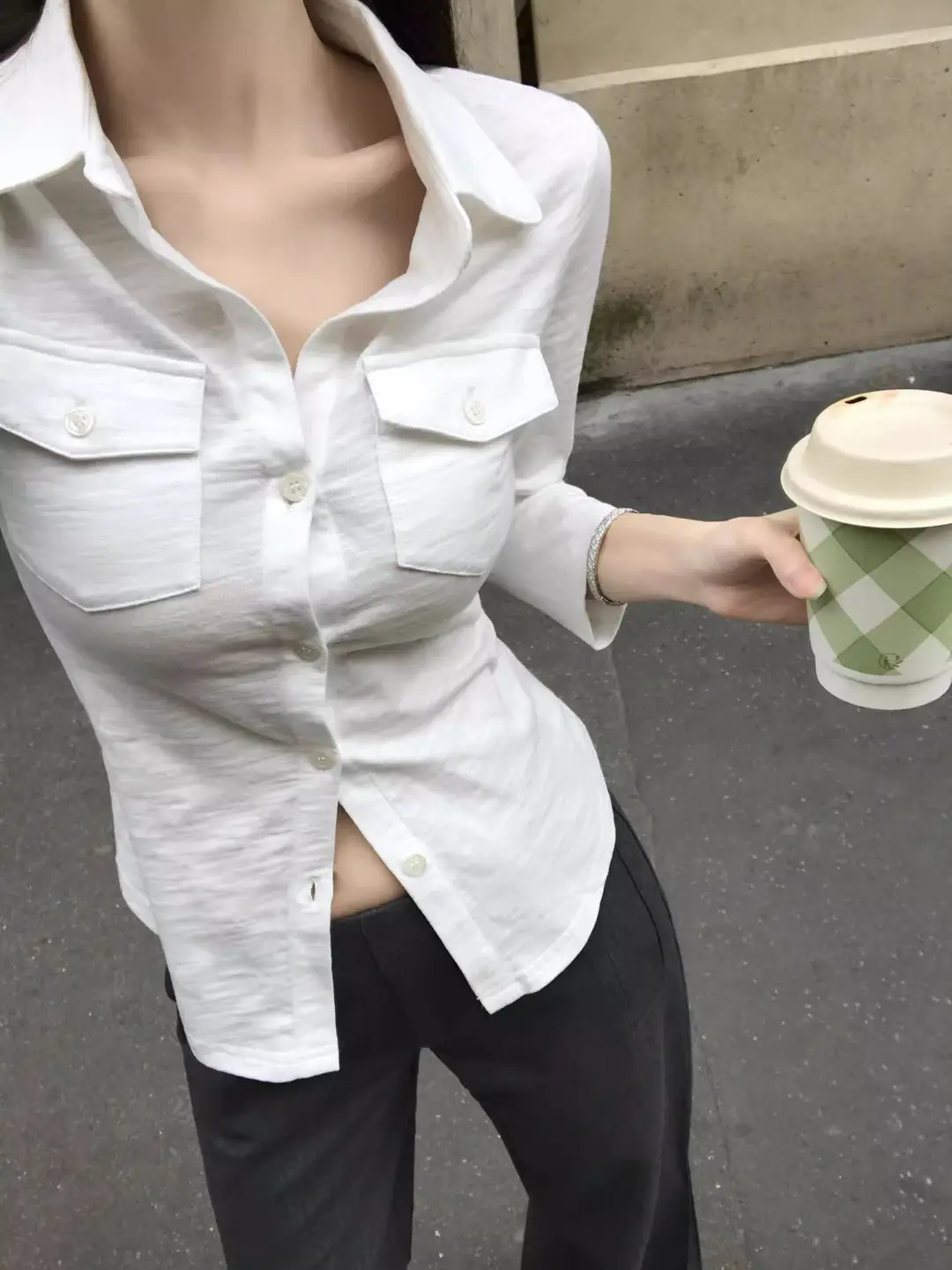 Elegant Pure Style Sexy Lapel Long-sleeved Shirt Women's Spring and Summer Slim-fit Tight Waist Shirt White Cardigan Top Cross-border - Image 6