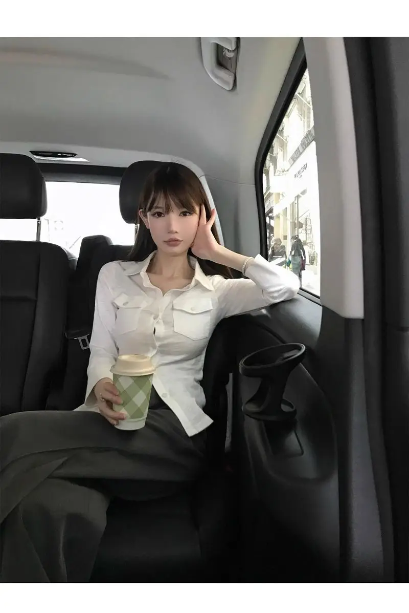 Elegant Pure Style Sexy Lapel Long-sleeved Shirt Women's Spring and Summer Slim-fit Tight Waist Shirt White Cardigan Top Cross-border — feature 17