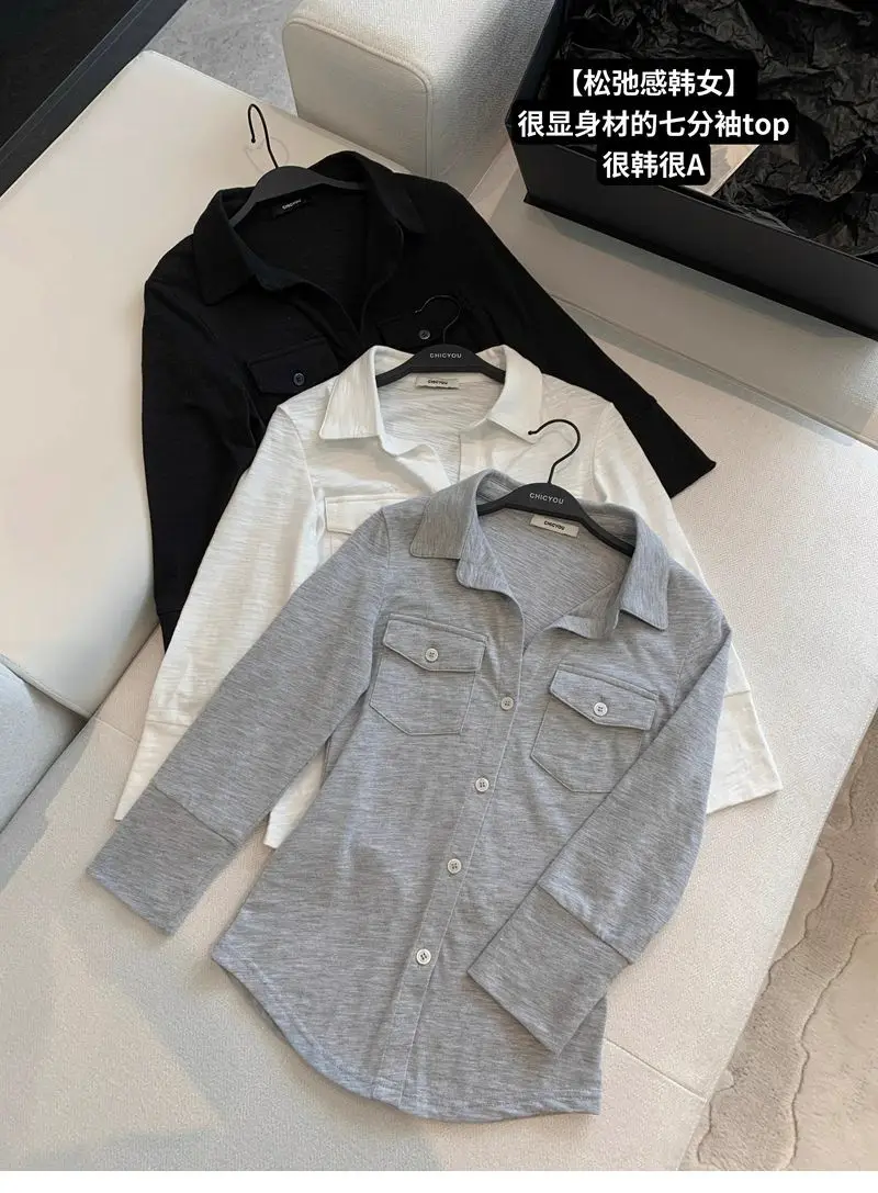 Elegant Pure Style Sexy Lapel Long-sleeved Shirt Women's Spring and Summer Slim-fit Tight Waist Shirt White Cardigan Top Cross-border — feature 4