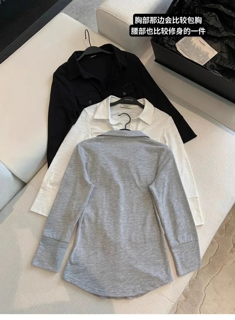 Elegant Pure Style Sexy Lapel Long-sleeved Shirt Women's Spring and Summer Slim-fit Tight Waist Shirt White Cardigan Top Cross-border — feature 5