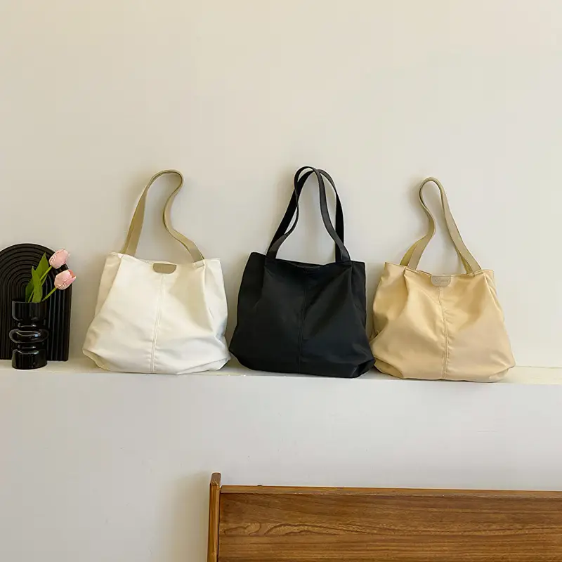 Casual Large Capacity Tote Bag Black White Beige - Image 4