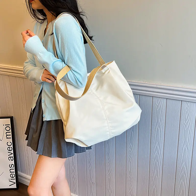 Casual Large Capacity Tote Bag Black White Beige - Image 5