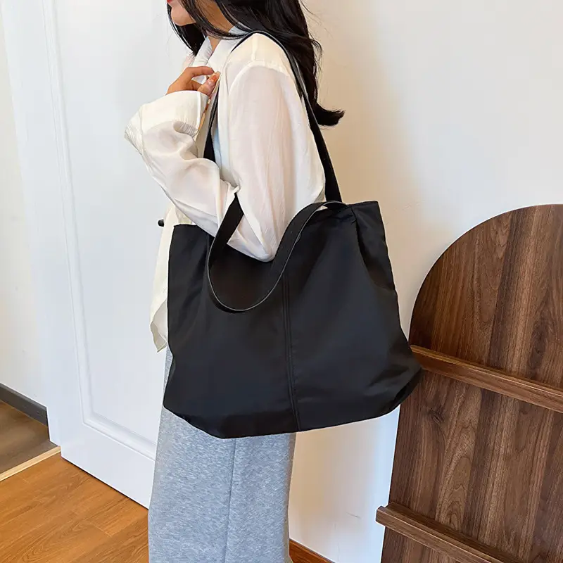 Casual Large Capacity Tote Bag Black White Beige - Image 6