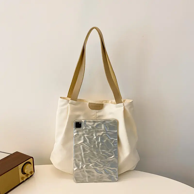 Casual Large Capacity Tote Bag Black White Beige - Image 7