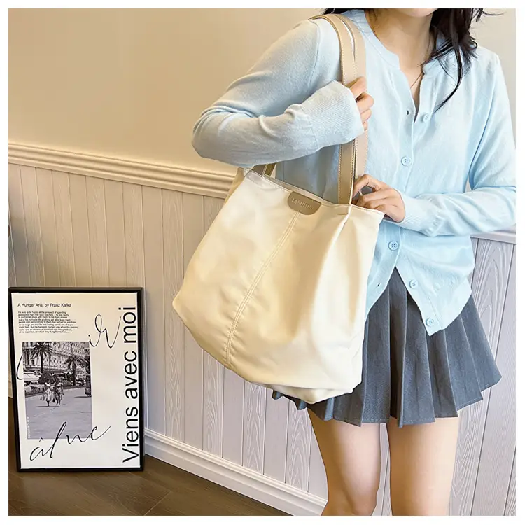 Casual Large Capacity Tote Bag Black White Beige — feature 10