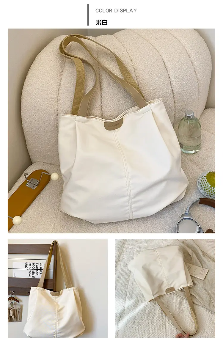 Casual Large Capacity Tote Bag Black White Beige — feature 12