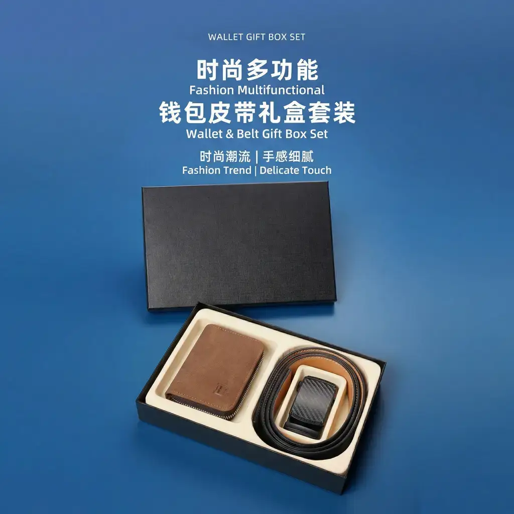 Men's Leather Belt Wallet Set with Automatic Buckle Belt — feature 1