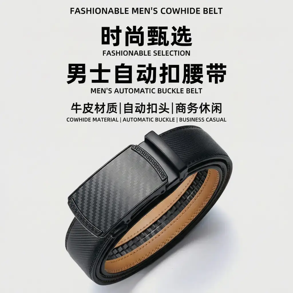 Men's Leather Belt Wallet Set with Automatic Buckle Belt — feature 6