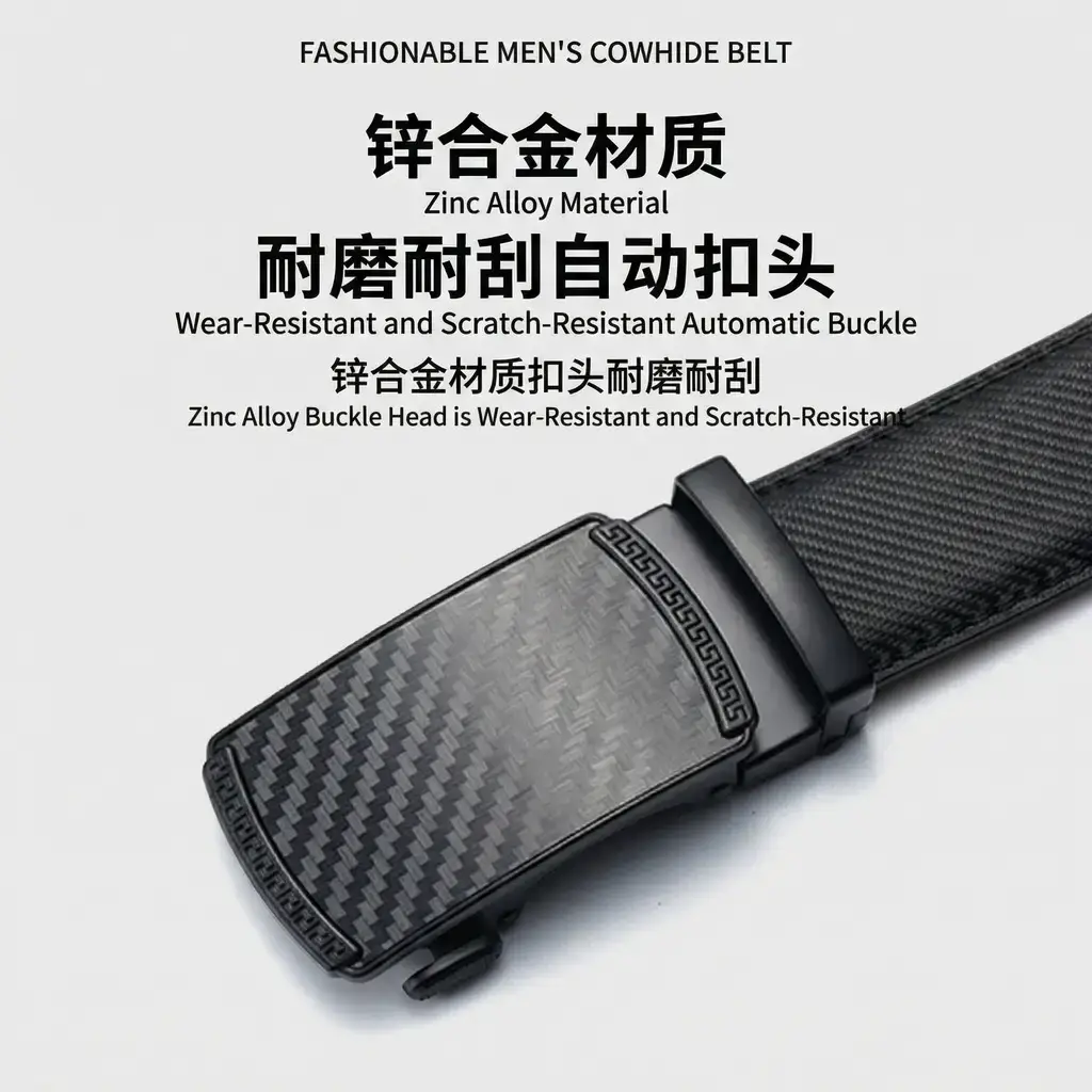 Men's Leather Belt Wallet Set with Automatic Buckle Belt — feature 7