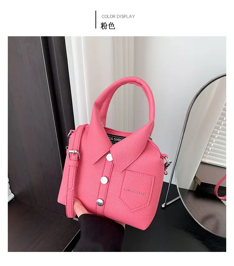 Pink Women's Shoulder Crossbody Bag with Pearl Button — feature 14