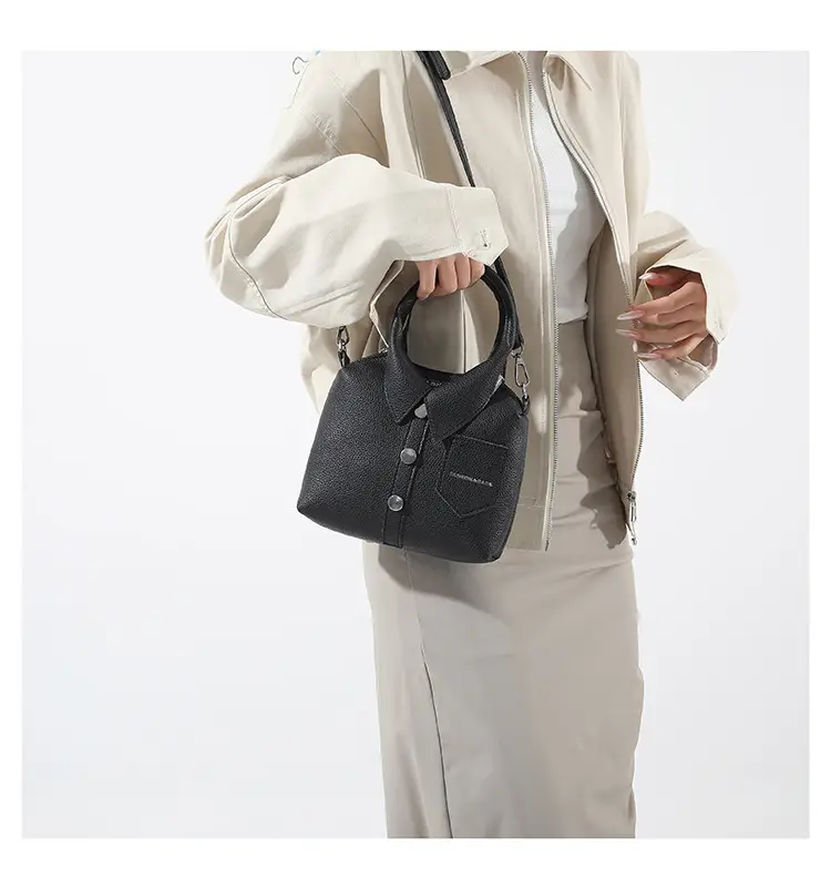 Pink Women's Shoulder Crossbody Bag with Pearl Button — feature 23