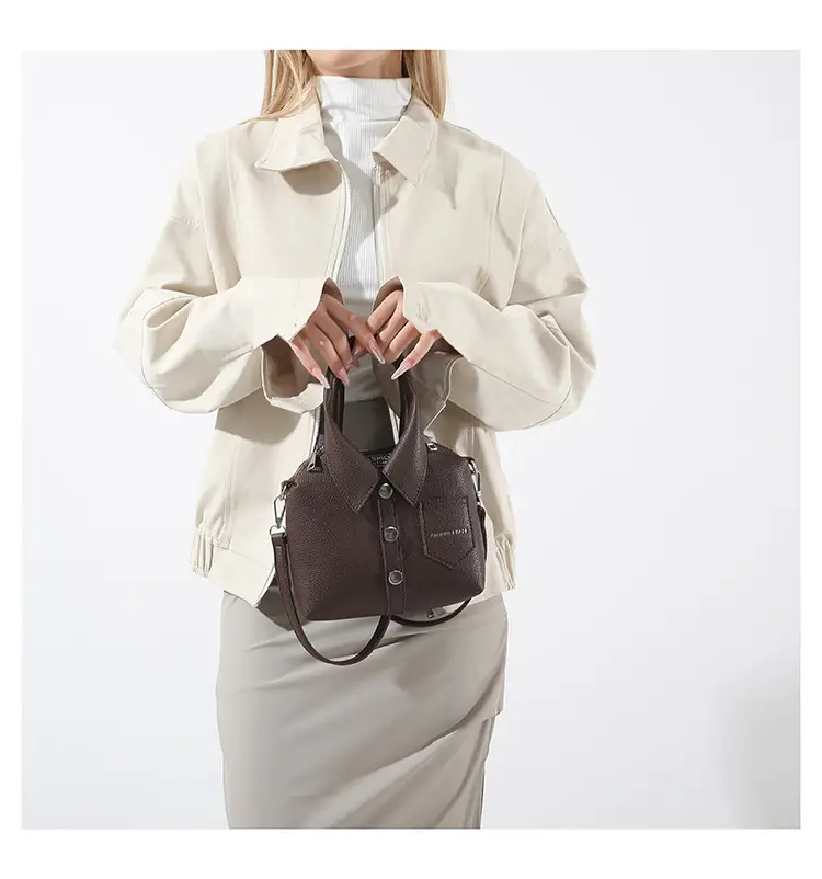Pink Women's Shoulder Crossbody Bag with Pearl Button — feature 25