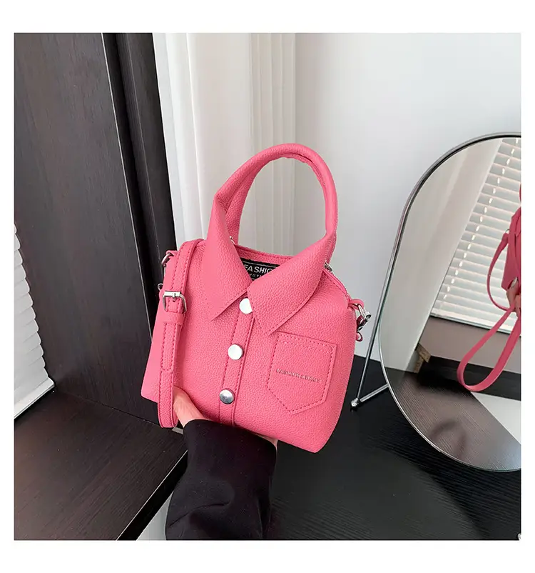 Pink Women's Shoulder Crossbody Bag with Pearl Button — feature 27
