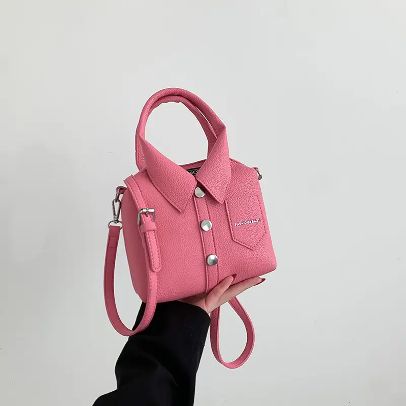 Pink Women's Shoulder Crossbody Bag with Pearl Button - Image 6