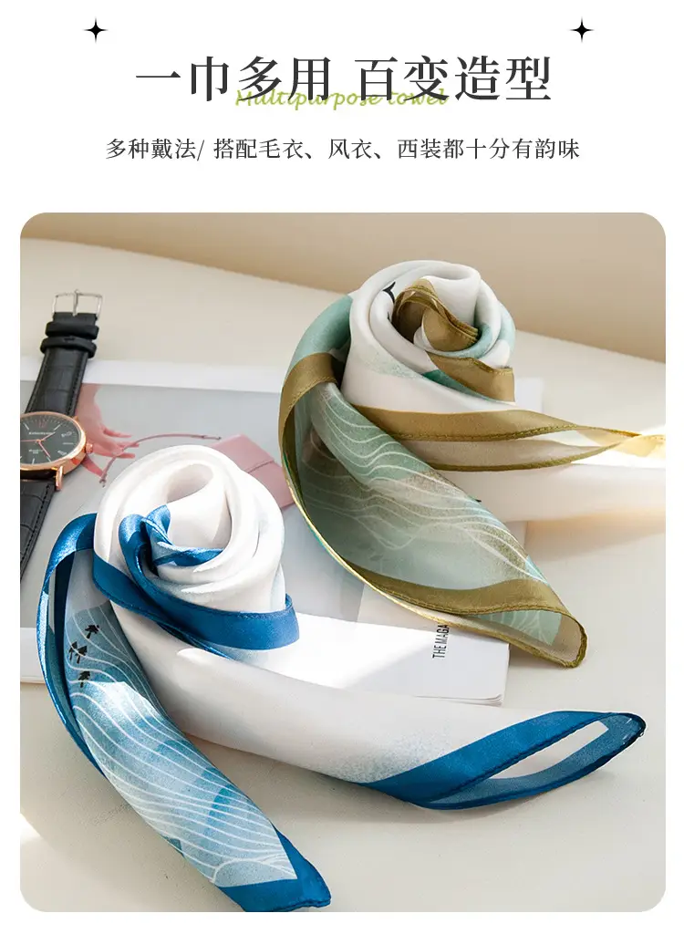 2025 Women's New High-end Small Square Scarf Satin Gloss 100% Mulberry Silk — feature 11