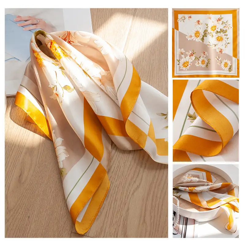 2025 Women's New High-end Small Square Scarf Satin Gloss 100% Mulberry Silk - Image 17