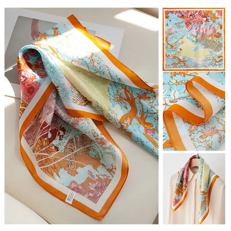 2025 Women's New High-end Small Square Scarf Satin Gloss 100% Mulberry Silk - Image 19