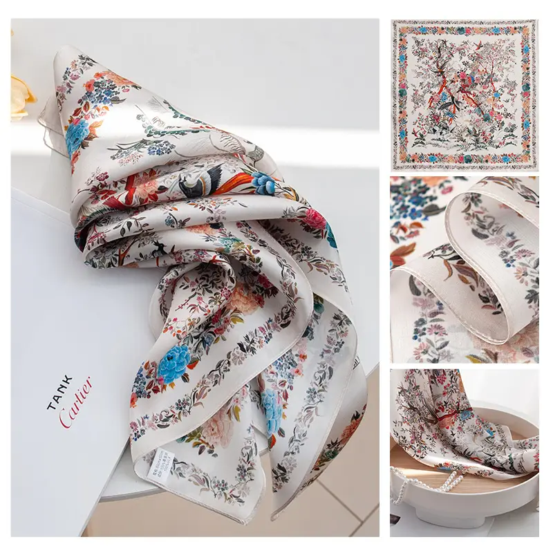 2025 Women's New High-end Small Square Scarf Satin Gloss 100% Mulberry Silk - Image 4