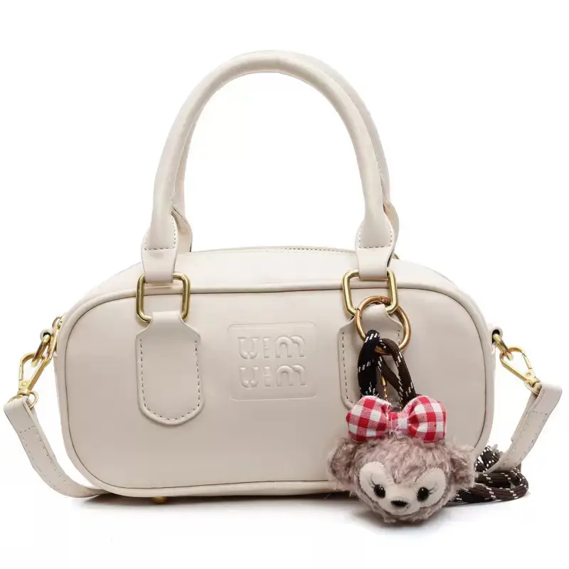 2025 Women's Black Textured Shoulder Bag with Flower Tassel - Image 8