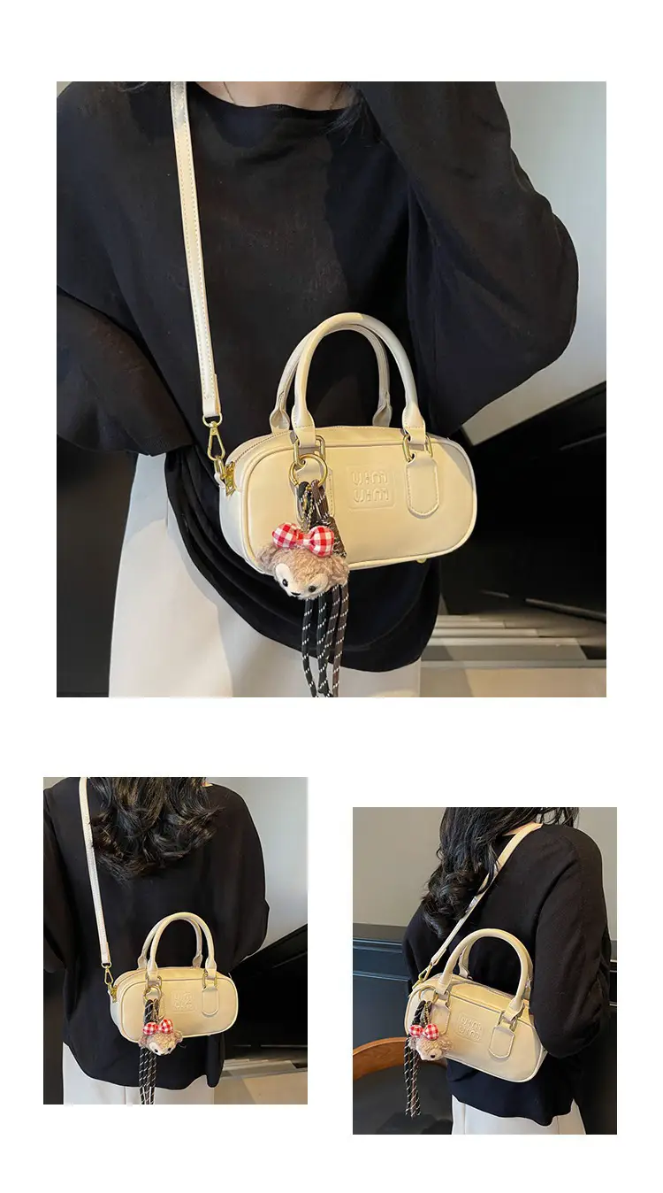 2025 Women's Black Textured Shoulder Bag with Flower Tassel — feature 18