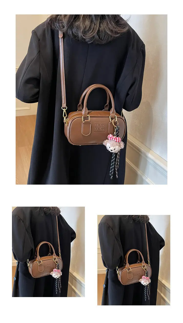 2025 Women's Black Textured Shoulder Bag with Flower Tassel — feature 19