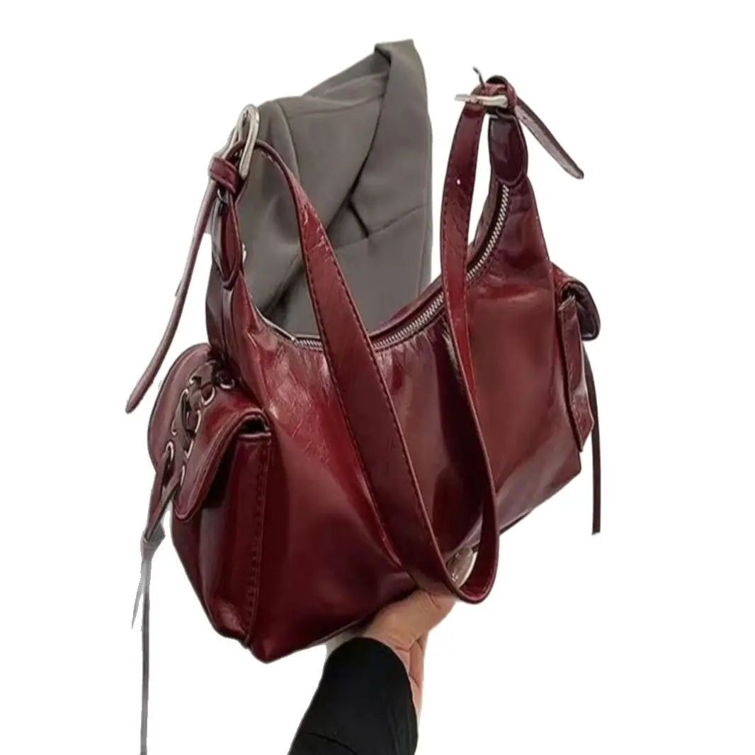Retro Red Leather Commuter Bag for Women - Image 10