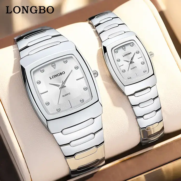 Longbo Gold Silver Quartz Couple Watch with Calendar - Image 18