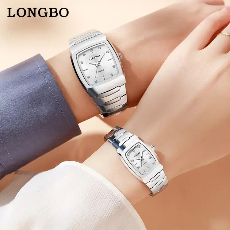 Longbo Gold Silver Quartz Couple Watch with Calendar - Image 19