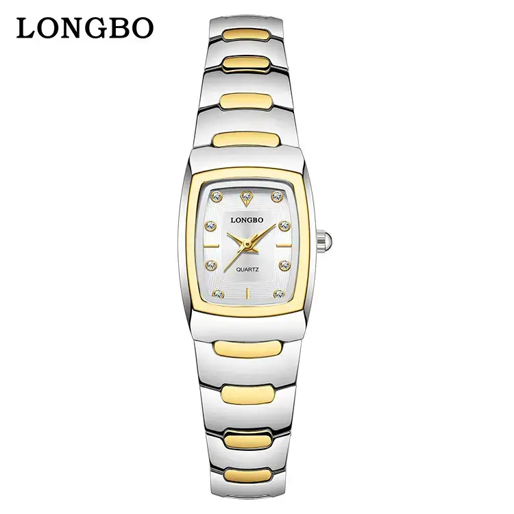 Longbo Gold Silver Quartz Couple Watch with Calendar - Image 14