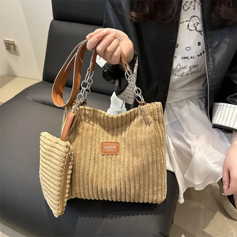 Women's 2-Piece Corduroy Chain Armpit Bag Tote - Image 5
