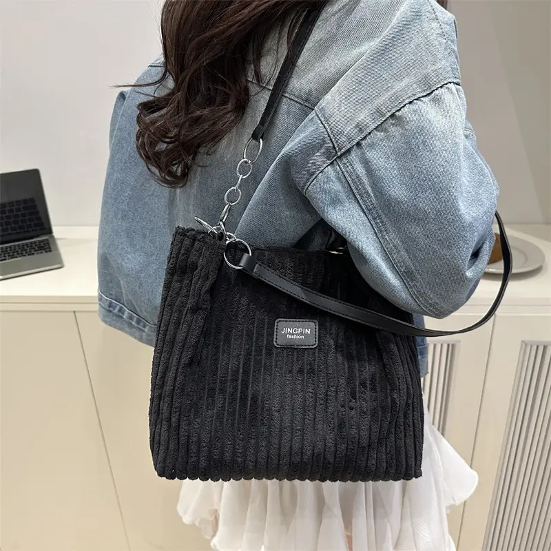 Women's 2-Piece Corduroy Chain Armpit Bag Tote - Image 6