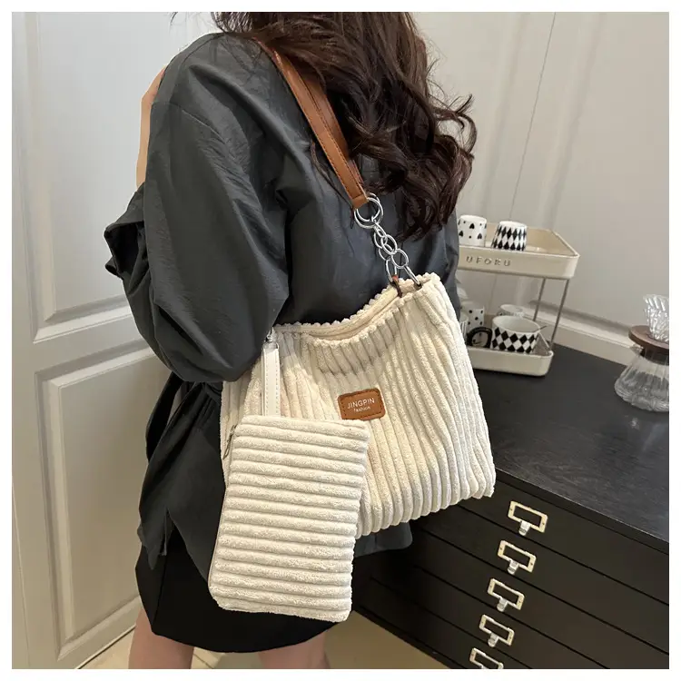 Women's 2-Piece Corduroy Chain Armpit Bag Tote — feature 10