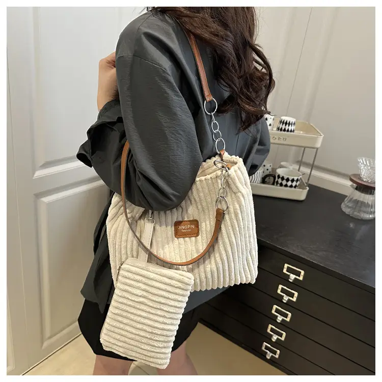 Women's 2-Piece Corduroy Chain Armpit Bag Tote — feature 11