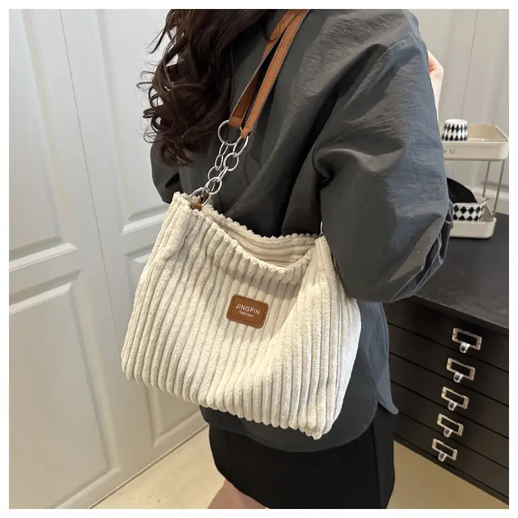 Women's 2-Piece Corduroy Chain Armpit Bag Tote — feature 12