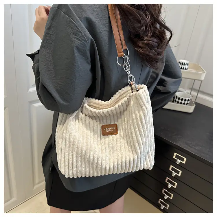 Women's 2-Piece Corduroy Chain Armpit Bag Tote — feature 13