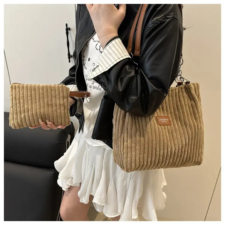 Women's 2-Piece Corduroy Chain Armpit Bag Tote — feature 15