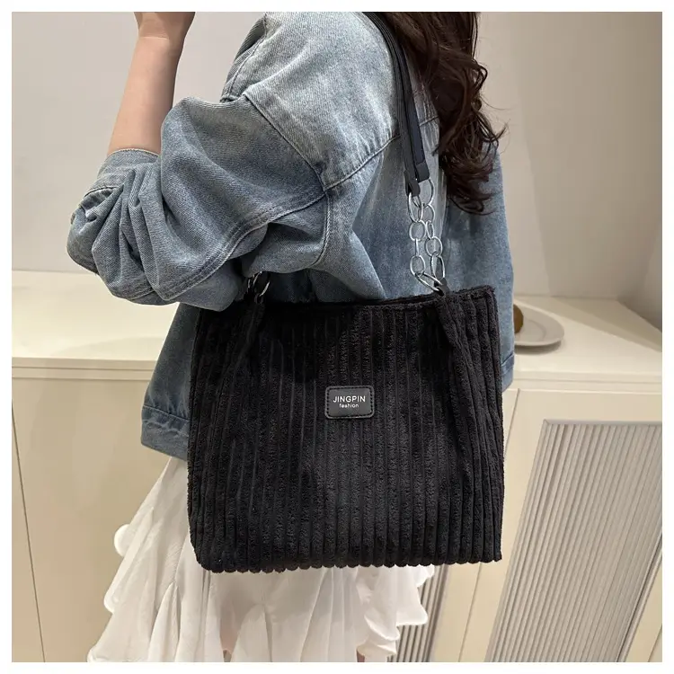 Women's 2-Piece Corduroy Chain Armpit Bag Tote — feature 21