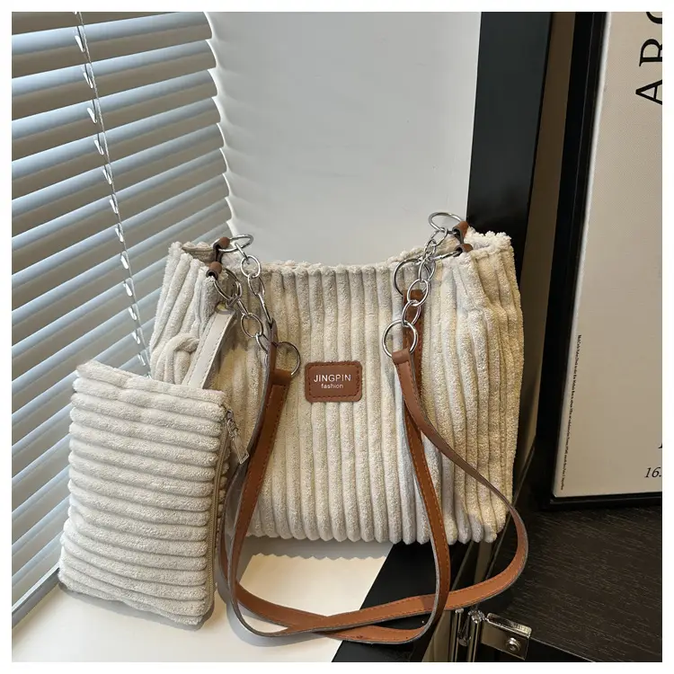 Women's 2-Piece Corduroy Chain Armpit Bag Tote — feature 24