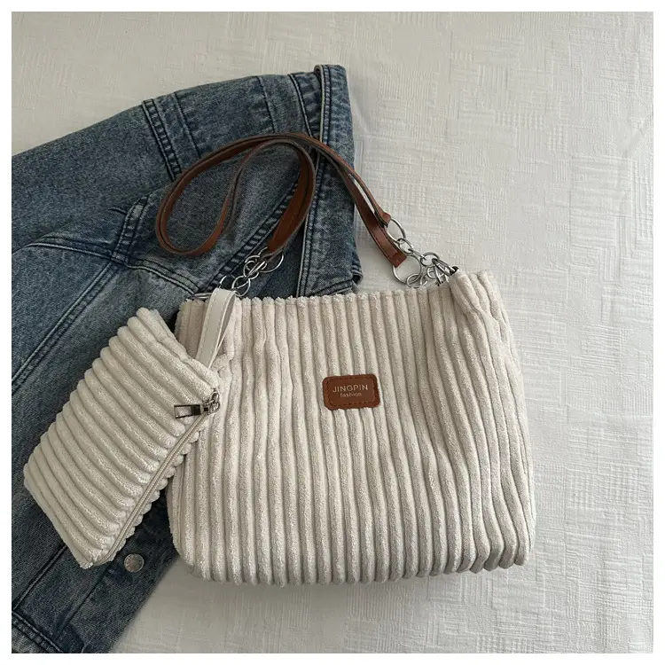 Women's 2-Piece Corduroy Chain Armpit Bag Tote - Image 2