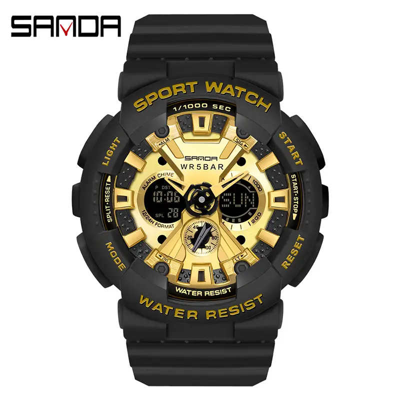 Sanda Gold Water Resistant Sport Watch for Men Women