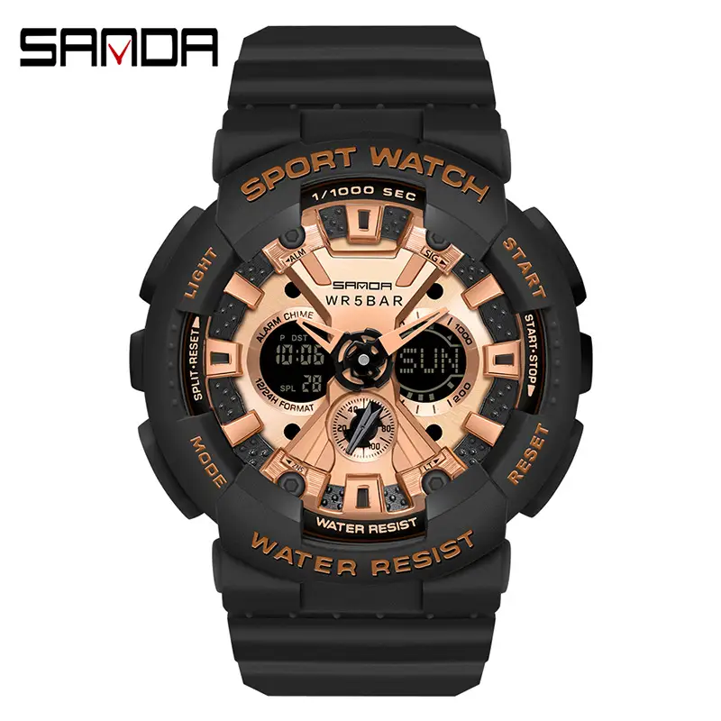 Sanda Gold Water Resistant Sport Watch for Men Women