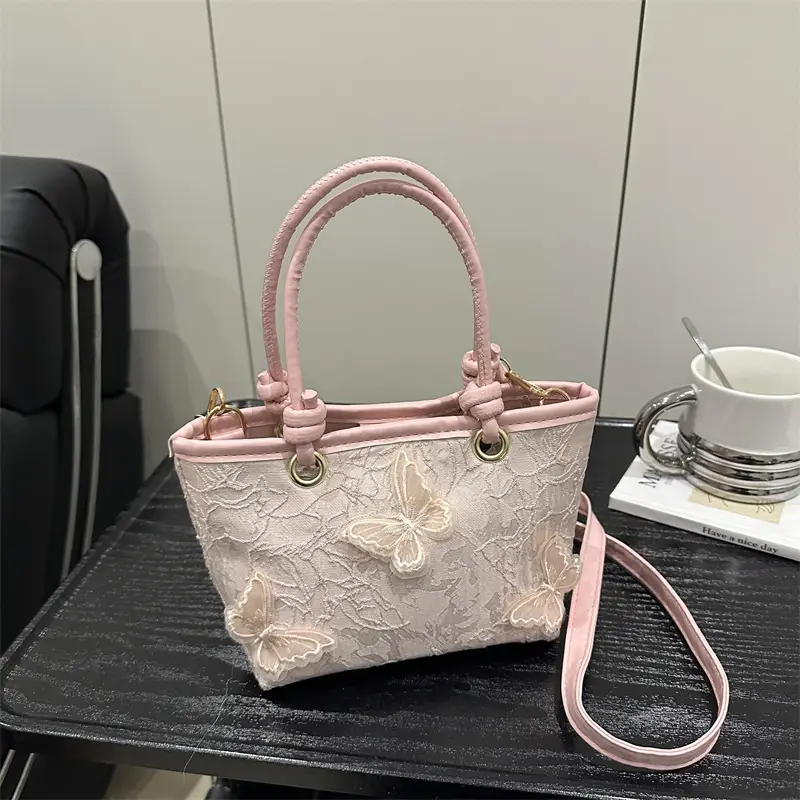Sweet Lace Butterfly Shoulder Bag Pink White - Image 5