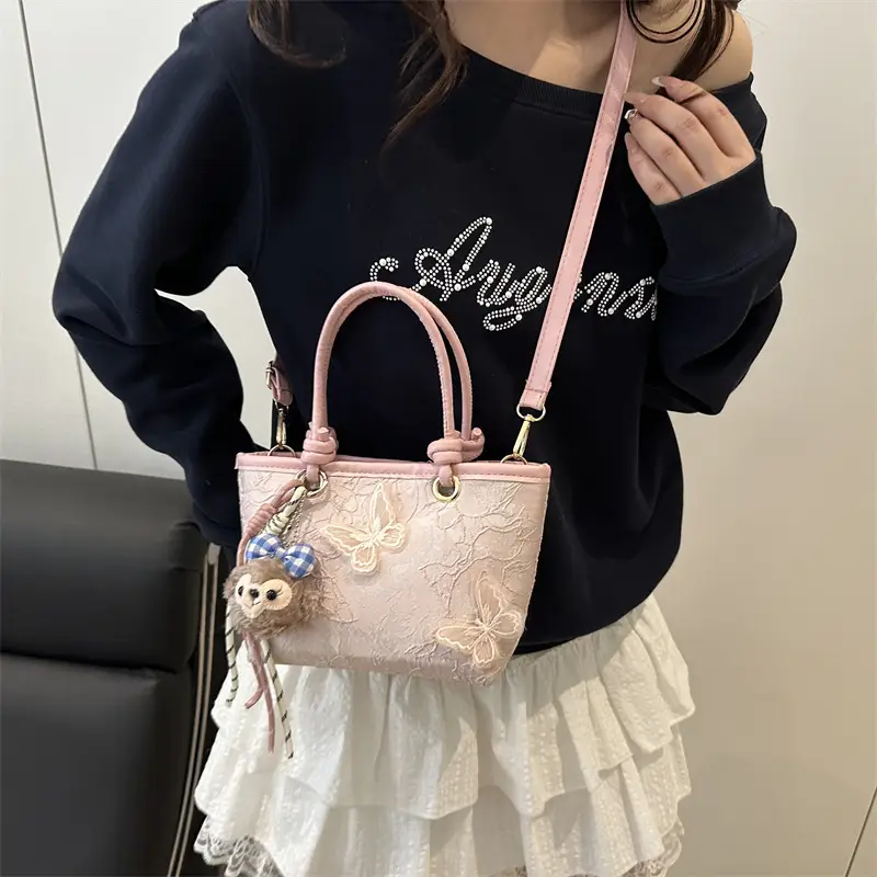 Sweet Lace Butterfly Shoulder Bag Pink White - Image 7