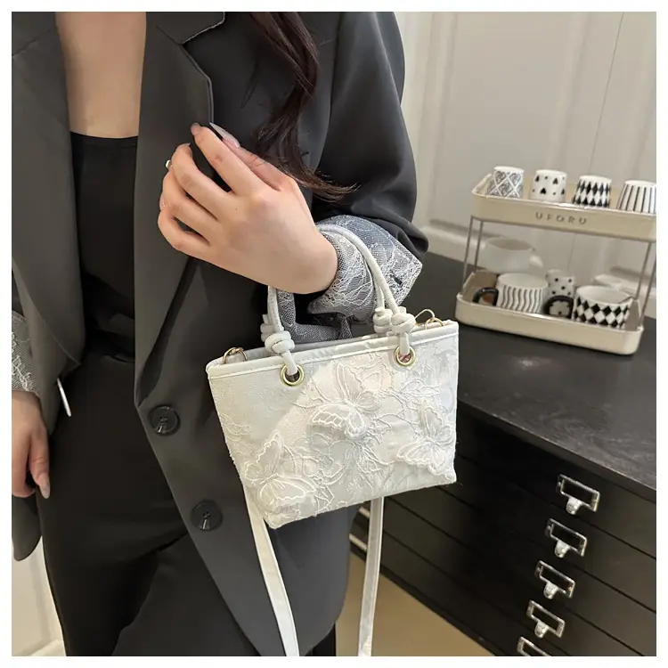 Sweet Lace Butterfly Shoulder Bag Pink White — feature 11