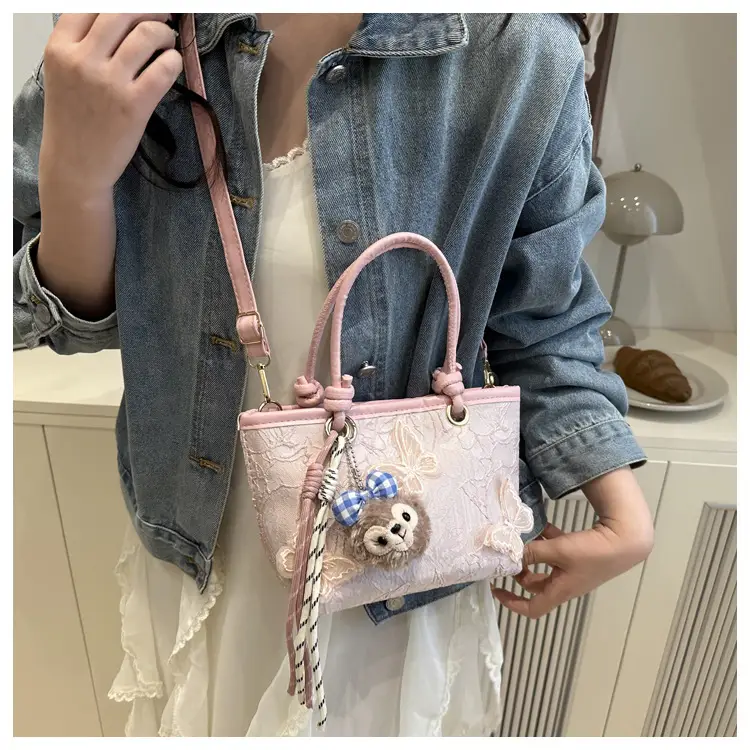 Sweet Lace Butterfly Shoulder Bag Pink White — feature 12