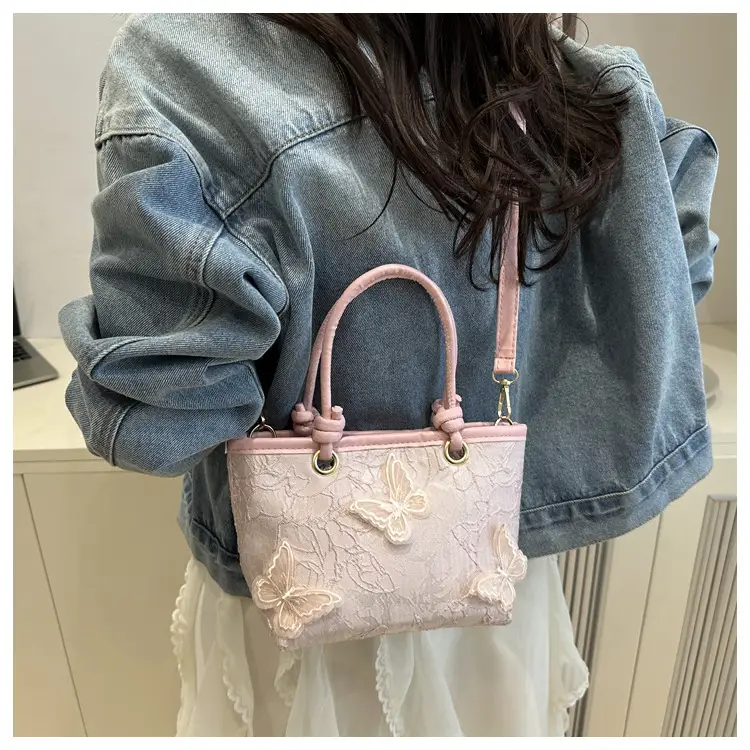 Sweet Lace Butterfly Shoulder Bag Pink White — feature 13