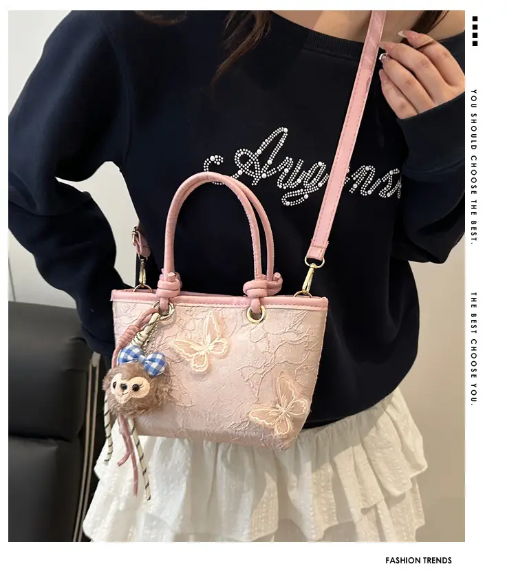 Sweet Lace Butterfly Shoulder Bag Pink White — feature 2